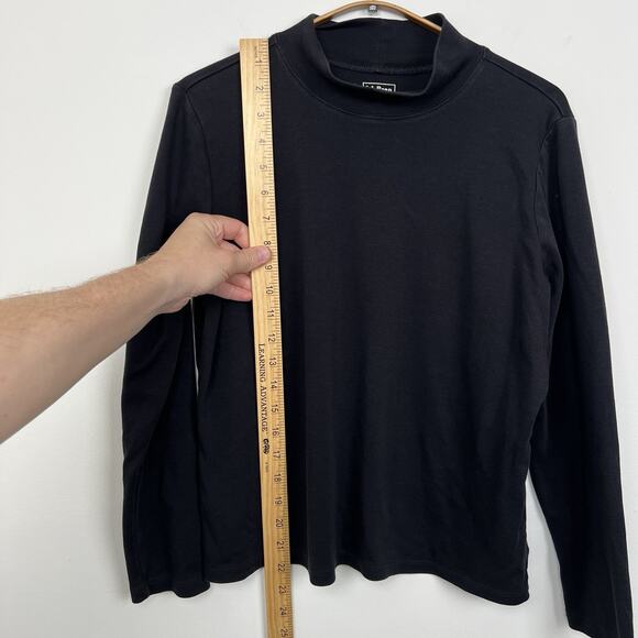LL Bean Size Large Petite Supima Cotton Long Sleeve Mock Turtle Neck Shirt Black - Picture 5 of 8